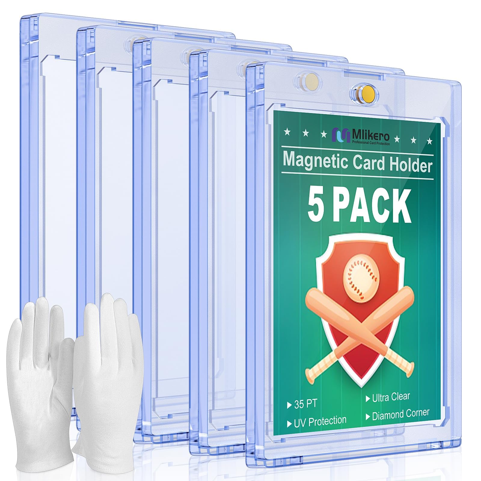 Mlikero 5 Magnetic Card Holders for Trading Cards, 35PT Hard Card Sleeves Fit for MTG, Football, Sports Cards