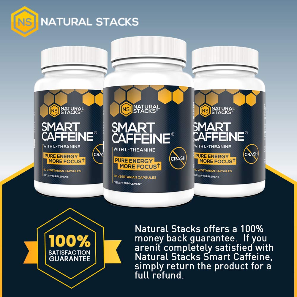 Smart Caffeine Nootropic Stack Anhydrous Caffeine with LTheanine for Focused, Consistent