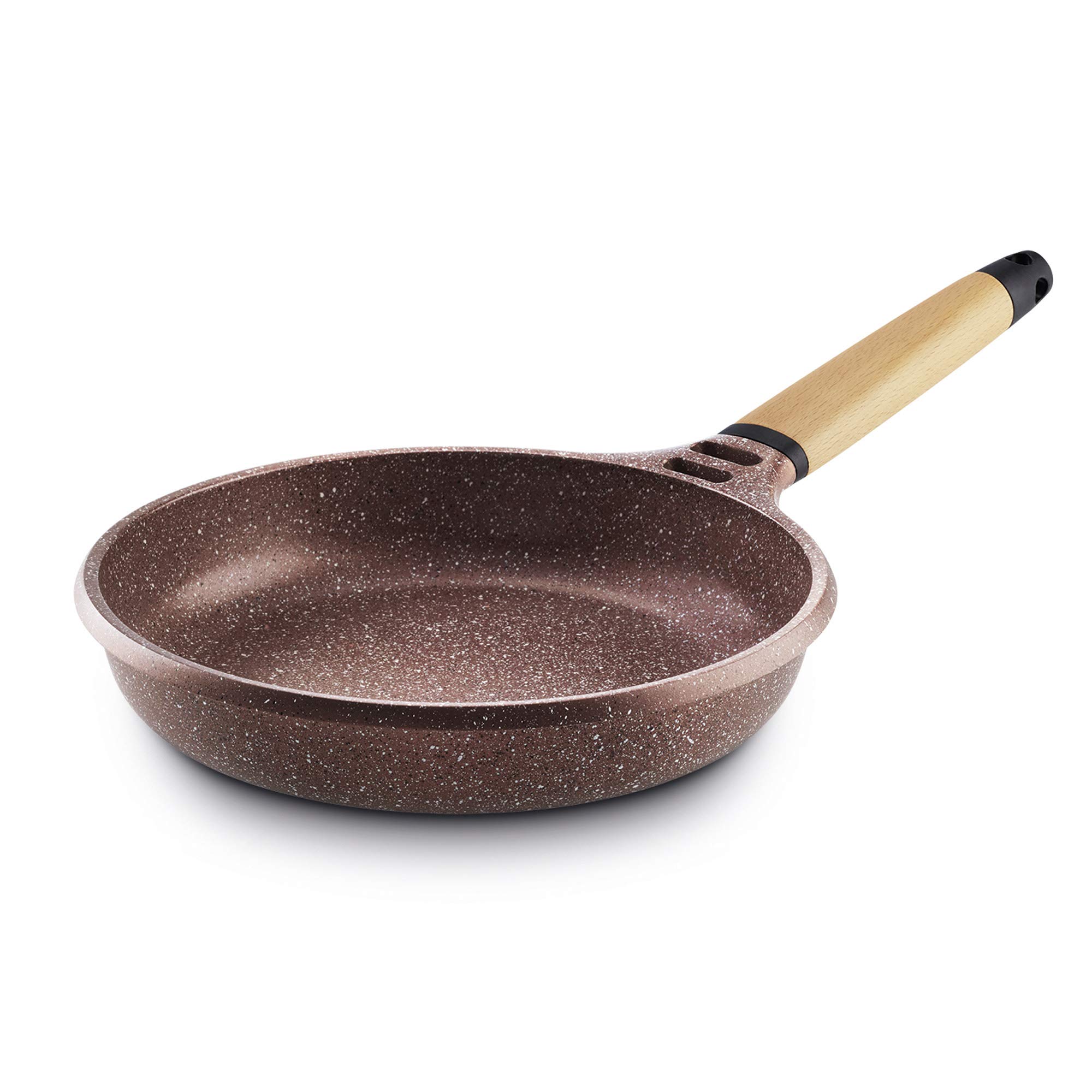 Castey Terracotta Full Induction Fry Pan with Wooden Handle, 24 cm