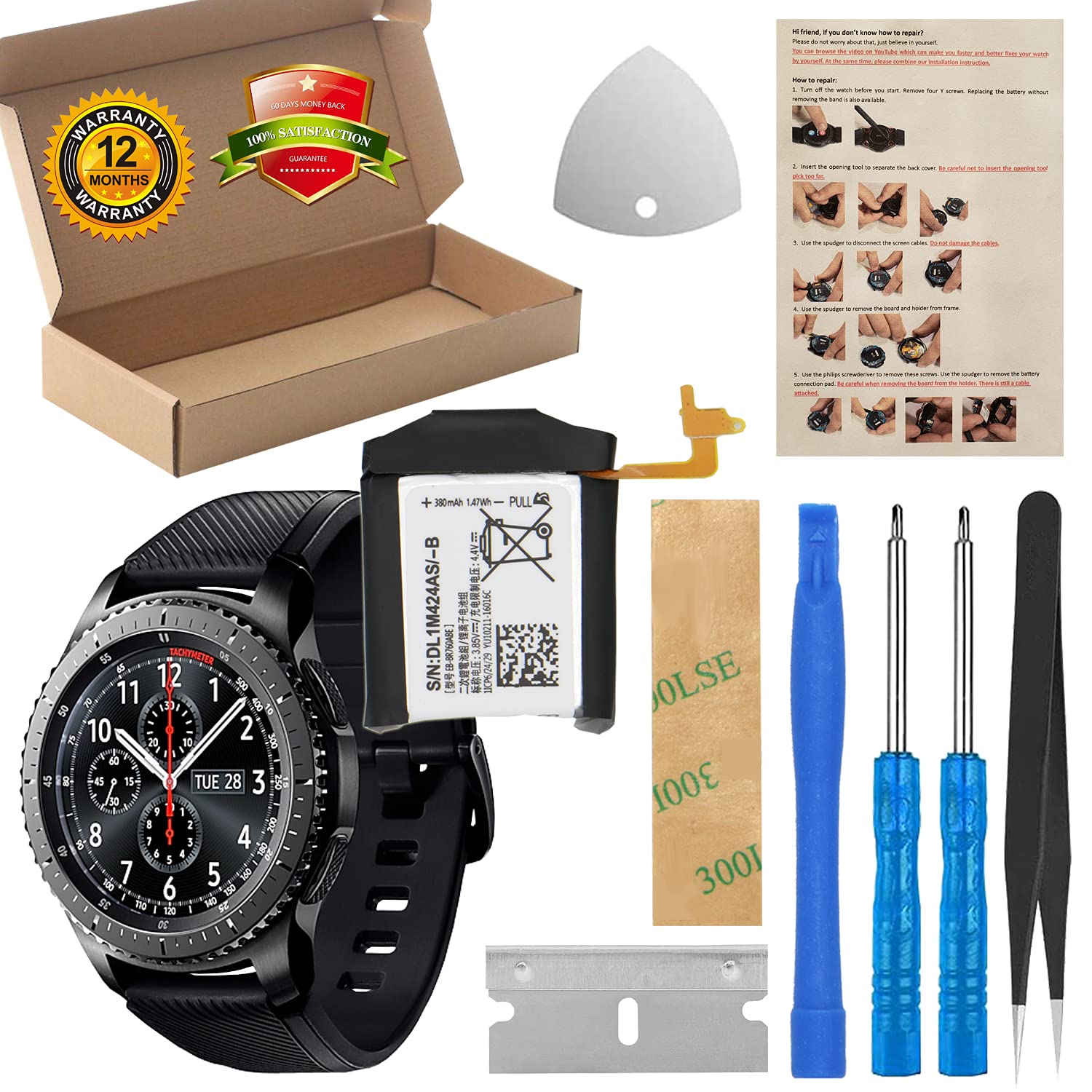 Photo 1 of ASDAWN Battery Replacement for Samsung Galaxy Gear S3 Frontier SM-R760/ Gear S3 Classic SM-R770 EB-BR760ABE GH43-04699A BR760 R765 with Repair Tool Parts + Installation Instruction