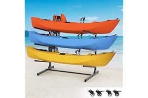 Fiaygro Kayak Storage Rack, Heavy Duty Kayak Racks for Outdoor Indoor Storage, Freestanding Kayak Stand with Wheels, Adjustable Storage Rack for Kayaks, SUPs, Canoe, Paddleboard, 3 Levels