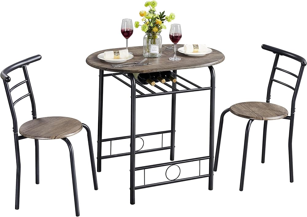 Yaheetech 3 Piece Dining Table & Chairs Set Compact with Storage Shelf