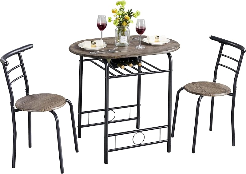 Yaheetech 3 Piece Dining Table & Chairs Set Compact with Storage Shelf