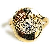 SIFRIMANIA Evil Eye Adjustable Ring for Women, Round 0.5 Inch Micro Pave Design with Clear and Black Stones, Gold Tone Brass, Adjustable Size US 4.5 to 7