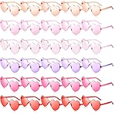 Macarrie 30 Pairs Valentine's Day Heart Shaped Sunglasses Transparent Rimless Heart Party Sunglasses for Women, 6 Colors