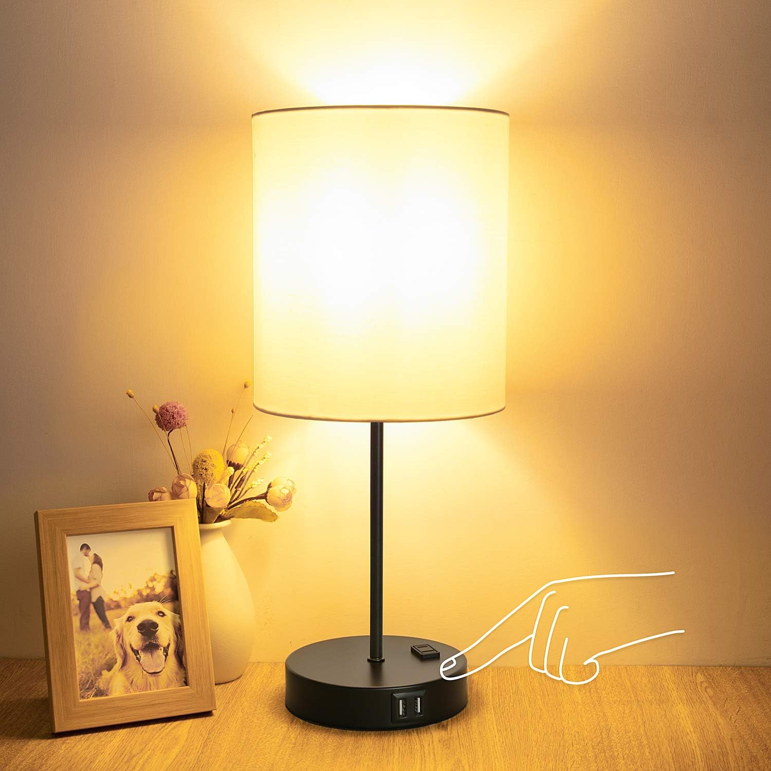 Touch Control Table Lamp, USB Touch Lamp with AC Outlet, 3 Way Dimmable Bedside Nightstand Lamp, LED Desk Lamp USB Reading Lamp Modern Lamp for Bedroom Living Room Office(Bulb Included): Home Improvement
