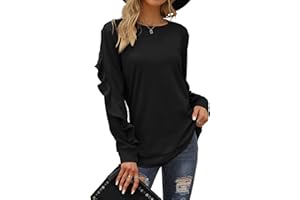 Saloogoe Crewneck Sweatshirts Long Sleeve Casual Tops with Ruffle Sleeve Fall Winter Clothes Soft Fashion 2022