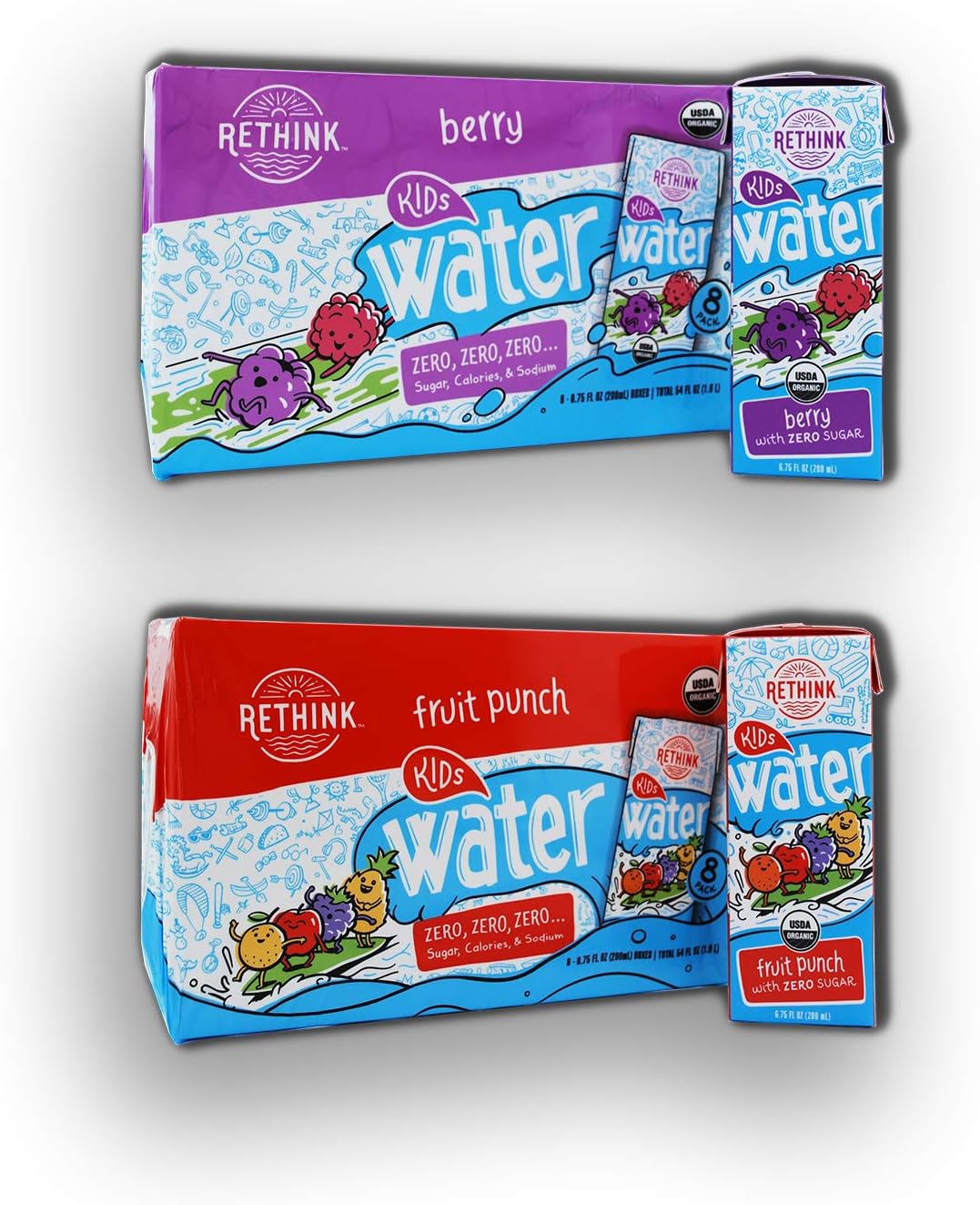 Rethink Kids Water, Flavored Water, Zero Sugar, Zero Calorie, Zero Sodium, 100% Recyclable, 200 mL Carton, Pack of 32 (Kids Orange Mango)