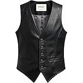 RABCHI Men’s Brown Sleeveless V-Neck Leather Waistcoat Vest – Real Lambskin, Western Cowboy Steampunk Motorcycle Style
