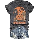 Fall T-Shirt for Women Family Halloween Thanksgiving Tops Cute Autumn Thankful Pumpkin Graphic Tees