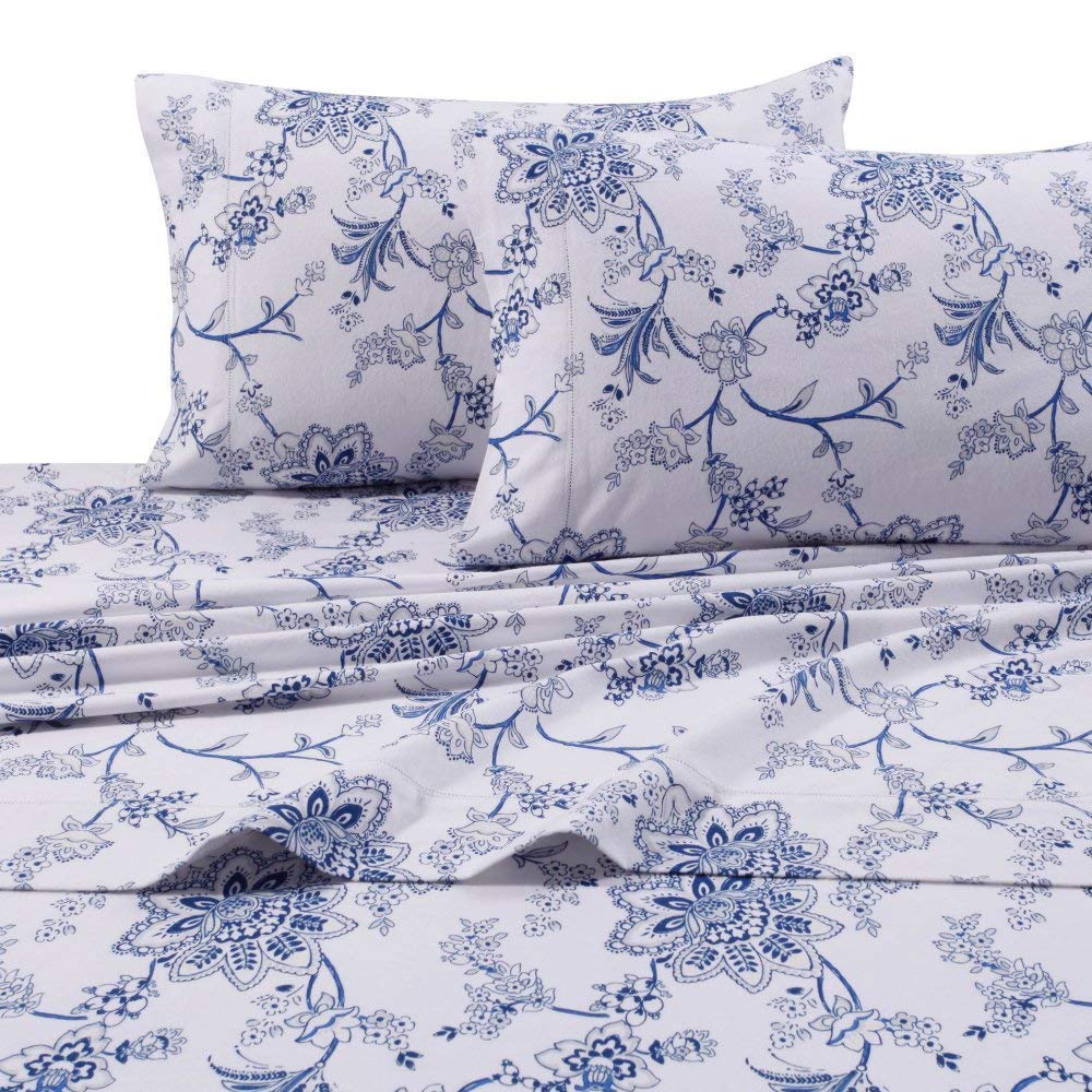 Tribeca Living 100% Cotton Flannel Sheet Set – 200 GSM, Deep Pocket, Ultra Soft & Cozy, Twin XL, Floral Ptinted
