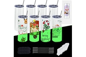 JKGTKC 8 Pack luminous Sublimation Tumblers 20 Oz Skinny Straight Luminous Tumbler Bulk for Heat for Press Color Change green Color in The DarK