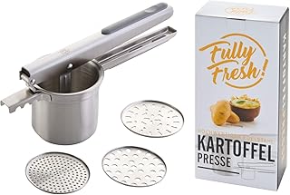 Fully Fresh! | Premium Spätzle-/Kartoffelpresse aus Edelstahl (3 Siebeinsätze zum Einklicken u.a. für Spaghettieis), rostfrei & spülmaschinenfest | Designed in Germany