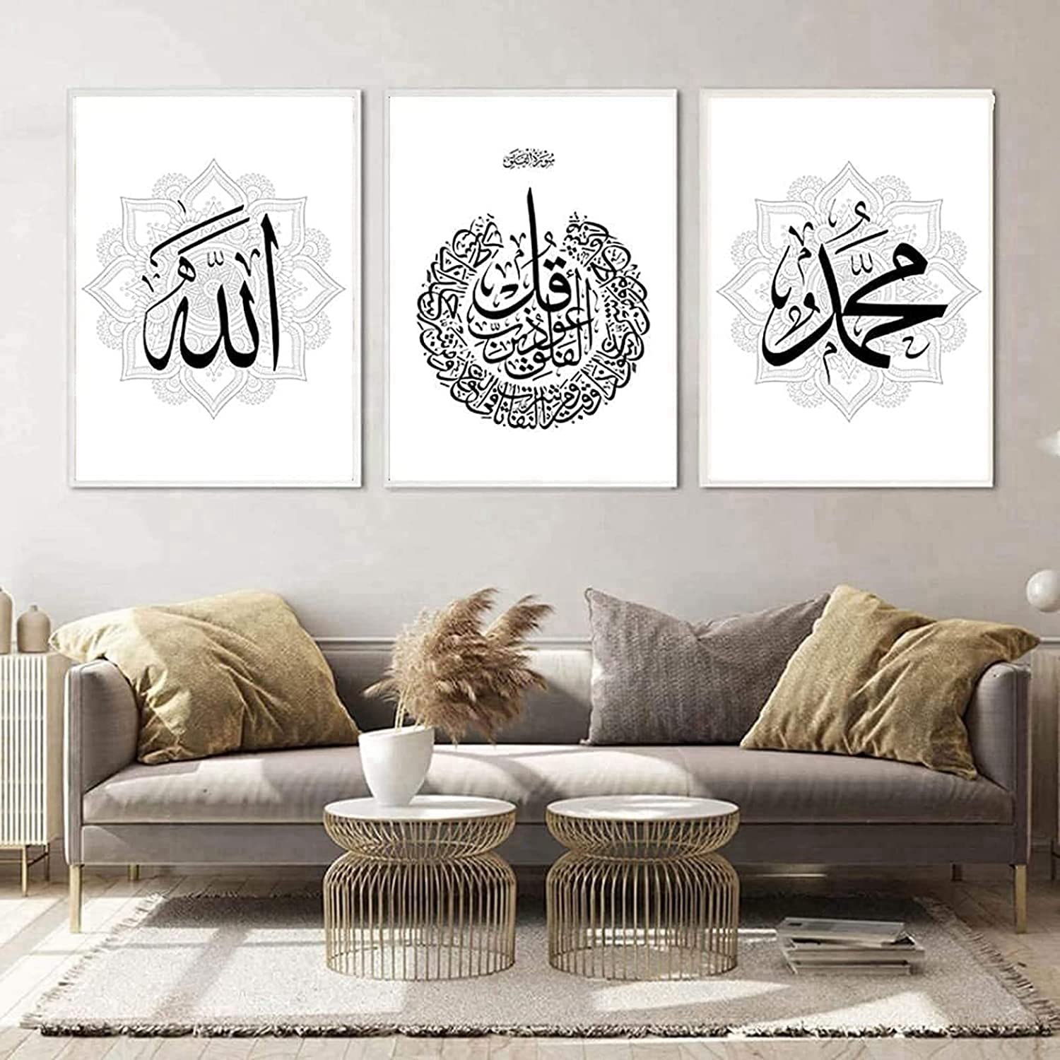 JNAOZI Islam Poster Set, Modern Arabic Calligraphy Islamic Wall Art Canvas Painting for Living Room Interior Home Decoration (no frame) (20 x 30 cm x 3)