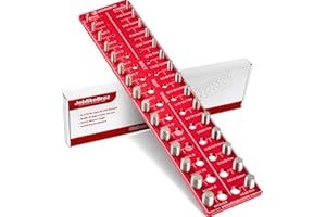 JoblikeBrez Thread Checker, 30 Nut and Bolt Thread Checker, Bolt Size and Thread Gauge 15 Standard & 15 Metric, Bolt Size Finder, Wall-Mountable Bolt Thread Identifier Gauge with Inch & CM Ruler