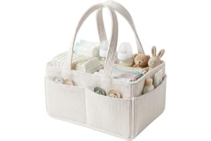 Baby Diaper Caddy Organizer, Portable Corduroy Diaper Storage Basket with Handle, Baby Organizers and Storage for Changing Ta
