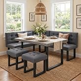 XIAO WEI 72" Corner Dining Table Set for Small Spaces, Modern Grey | Modern Marble Style, L-Shaped Design, Stable Structure, Storage Banquette, Thick Tabletop &amp; Cushion, Seats 4-6, 3 Packages
