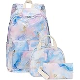 Bluboon Teen Girls School Backpack Kids Bookbag Set with Lunch Box Pencil Case Travel Laptop Backpack Casual Daypacks (Pink Blue Purple Gold Marble 99)
