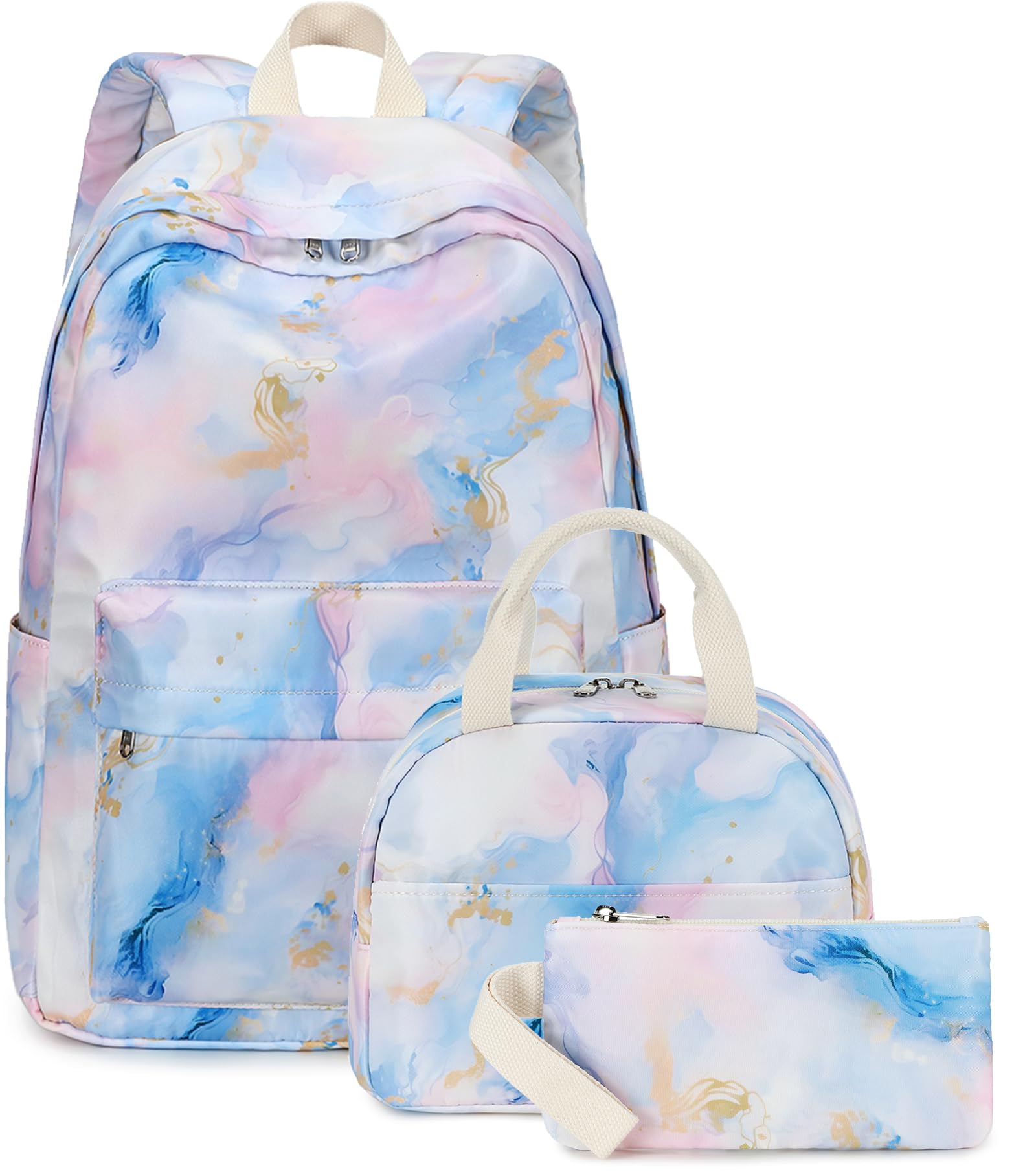Photo 1 of ***MISSING PIECES*** Bluboon Teen Girls School Backpack Kids Bookbag Set with Lunch Box Pencil Case Travel Laptop Backpack Casual Daypacks (Pink Blue Purple Gold Marble 99)
