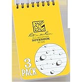Rite in the Rain Weatherproof Top Spiral Notebook, 3" x 5", Yellow Cover, Universal Pattern, 3 Pack (No. 135-3)