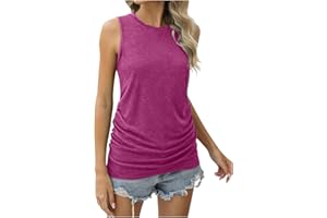 Gcvizuso Tank Top for Women Casual Sleeveless Loose Tie Long High Scoop Neck Shirt Summer Solid Top 2024 Fashion Blouse
