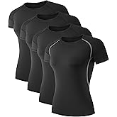 TELALEO 4 Pack Women's Compression Shirt Running Athletic T-Shirts Workout Tops Baselayer Short Sleeve Yoga Gym Sports Gear
