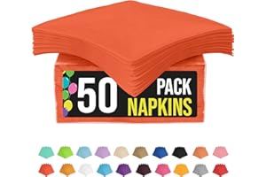 50 Pack Disposable Party Napkins, 2 Ply Orange - Fun Everyday Luncheon or Dinner Napkins