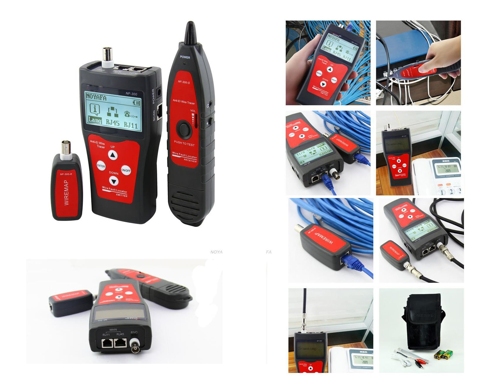 KALEA-INFORMATIQUE Professional RJ45 RJ11 USB BNC network tester: Tests length, maps and locates faults. Version with anti-jamming function