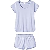Hilinker Women Striped Pajama Set Short Sleeve Top with Shorts Sleepwear Pjs 2 Piece Lounge Sets