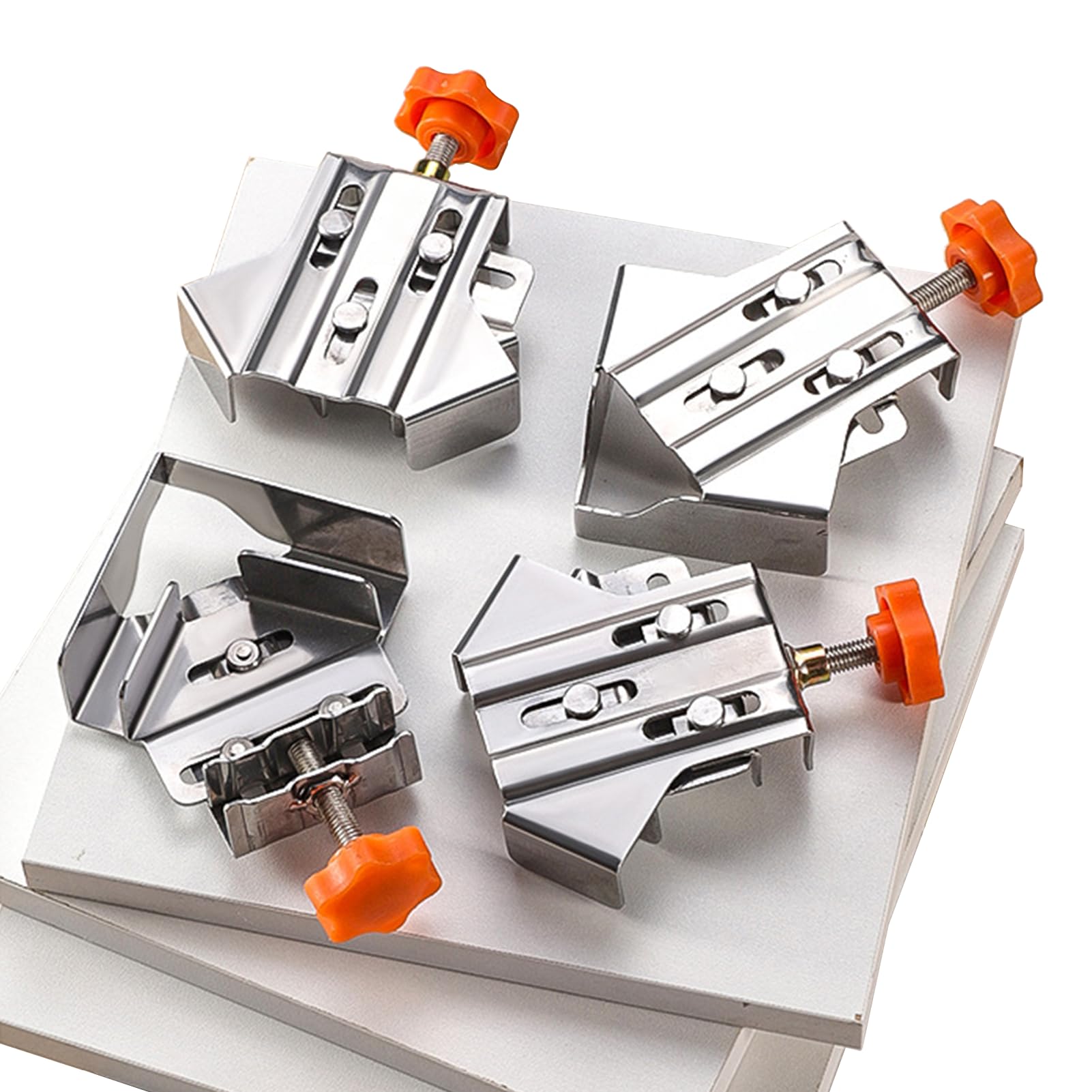 4Pcs Corner Clamps for Woodworking, Open and Closed, 90 Degree Right Angle Clamp, Adjustable Swing Jaw, Multipurpose Stainless Steel Corner Clamping Tool