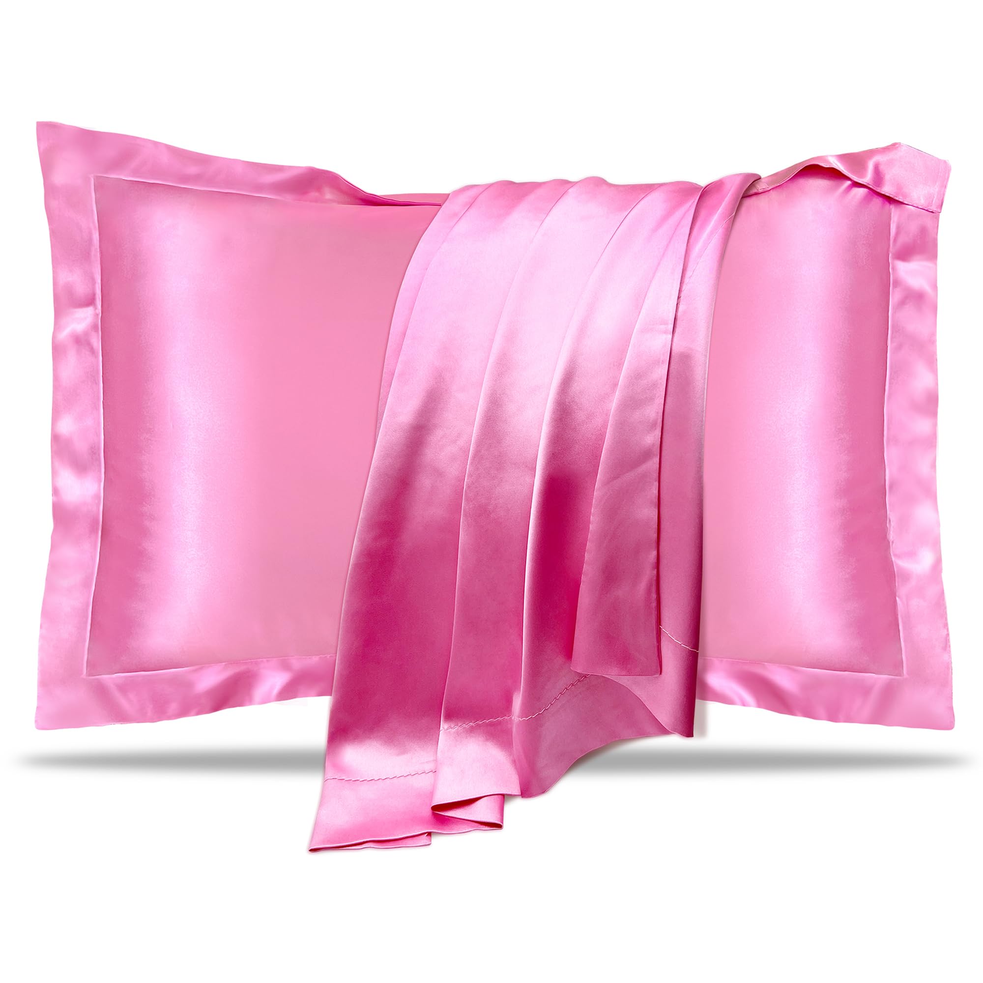 UQQU Natural Mulberry Silk Pillowcase for Hair and Skin Health, Standard Size 50 x 75 cm Silk Pillow Case, Soft Smooth Cooling Premium Grade Silk Pillow Covers for Sleeping (Pink, 1 Pack)