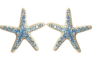 Navachi 18k Gold Plated Starfish Star Fish Crystal Stud Earrings, Crystal