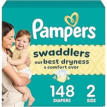 Pampers Swaddlers Diapers, Size 2 (10-22 lbs), 148 Count, Absorbent, Keeps Baby Dry and Comfortable, Skin Safe Disposable Bab