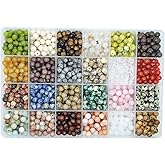 1200pcs 6mm Natural Round Stone Beads Real Gemstone Beading Loose Gemstone Hole Size 1mm DIY Smooth Beads for Bracelet Necklace Earrings Jewelry Making,Box Packed(24 Material -B,6mm)