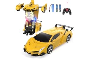 COBFDHA Remote Control Car for Kids Ages 3-8, RC Cars Toys for 4 5 6 7-12 Boys Girls, One-Key Transforming Robot with 360° Rotation Drifting, Best Christmas Birthday Gifts,Yellow