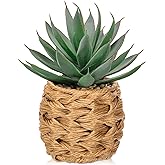 Briful Succulents Plants Artificial for Home Decor, Realistic Potted Fake Agave Plant in Wicker Basket, Cute Aloe Maguey Faux Plant, Shelf Tables Decor, Modern Farmhouse Home Decorations