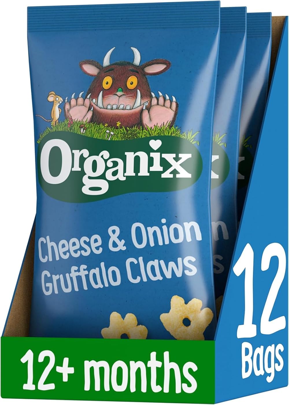 Organix Gruffalo Claws Cheese & Onion Toddler Snacks 12m+ 4 x 15g Bags x3 Packs