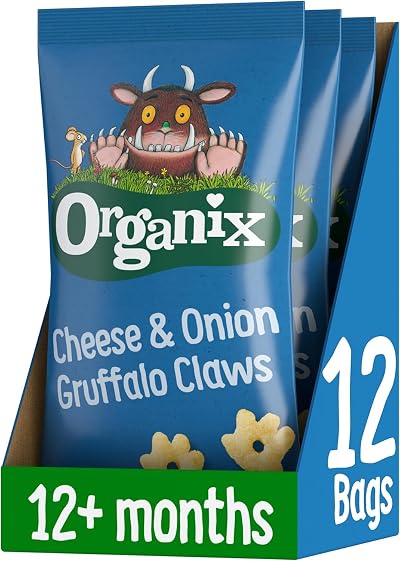 Organix Gruffalo Claws Cheese & Onion Toddler Snacks 12m+ 4 x 15g Bags x3 Packs