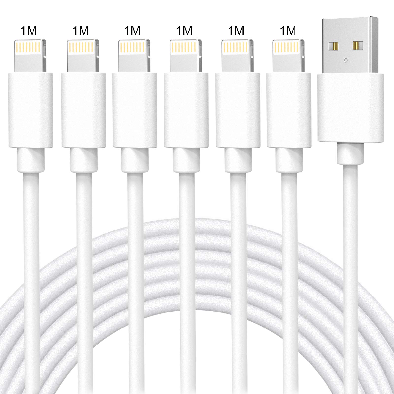 iPhone 充電ケーブル 6本セット1M*6 純正ライトニングケーブル 急速充電 アイフォン充電 Lightningケーブル 断線防止 高耐久 断線防止 iPhone12 11 8 7 6 SE 充電ケーブル iPhone Max XR XS Airpods iPad iPod touchに対応商品画像