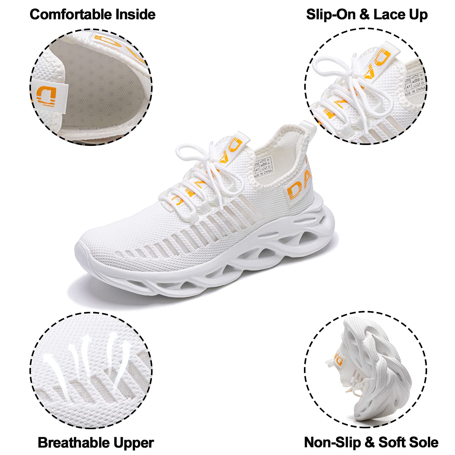 DANNTO Laufschuhe Herren Turnschuhe Damen Sneaker Leichte Atmungsaktiv rutschfeste Sportschuhe Gym Fitness Outdoor Schuhe Fashion Straßenlaufschuhe Weiß 38 7