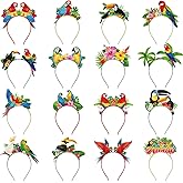 Capoda 16 Pcs Hawaiian Headbands Bulk Felt Parrot Head Boppers Luau Headdress Tiki Bar Hair Hoop for Tropical Summer Aloha Beach Party Favors Supplies