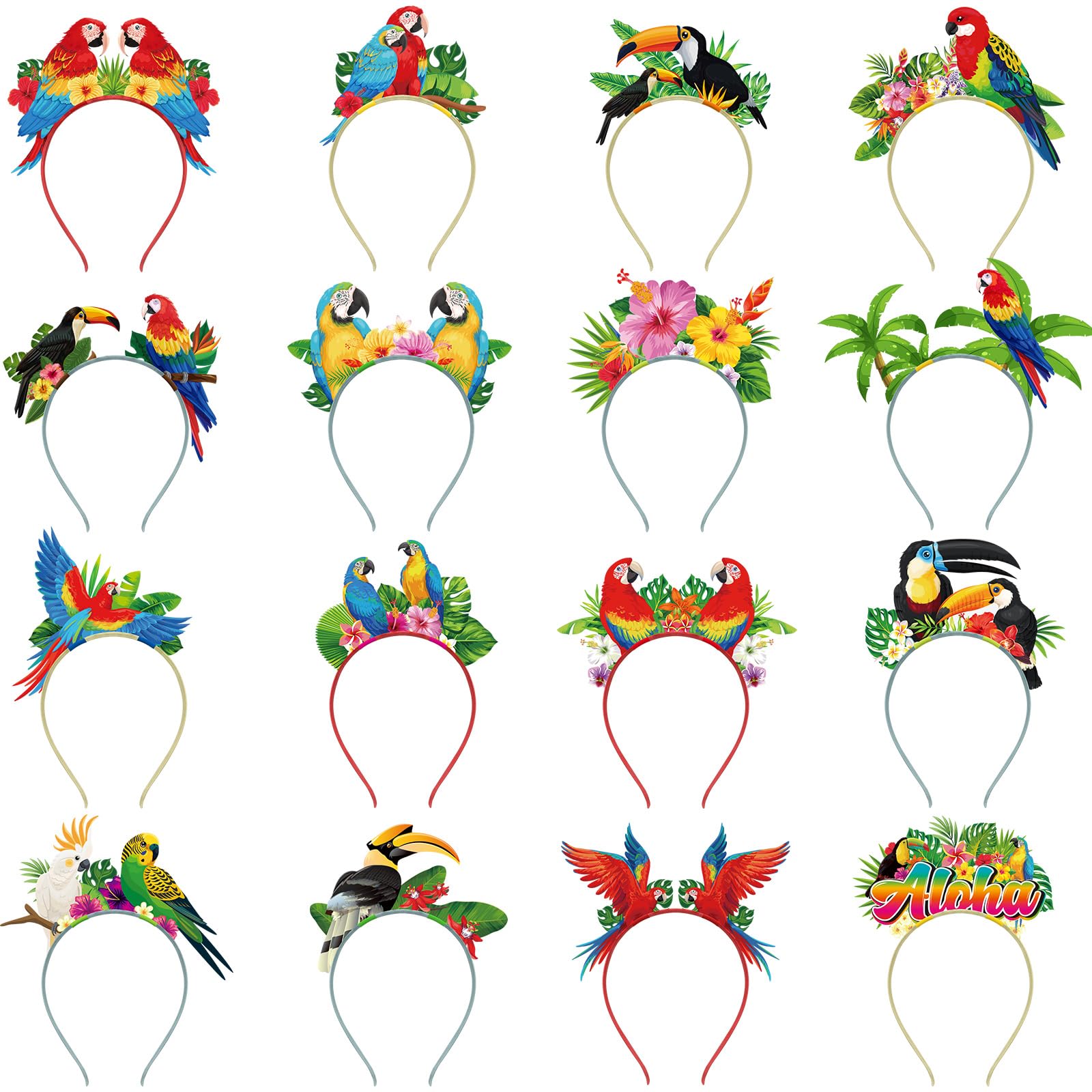 Photo 1 of Capoda 16 Pcs Hawaiian Headbands Bulk Felt Parrot Head Boppers Luau Headdress Tiki Bar Hair Hoop for Tropical Summer Aloha Beach Party Favors Supplies