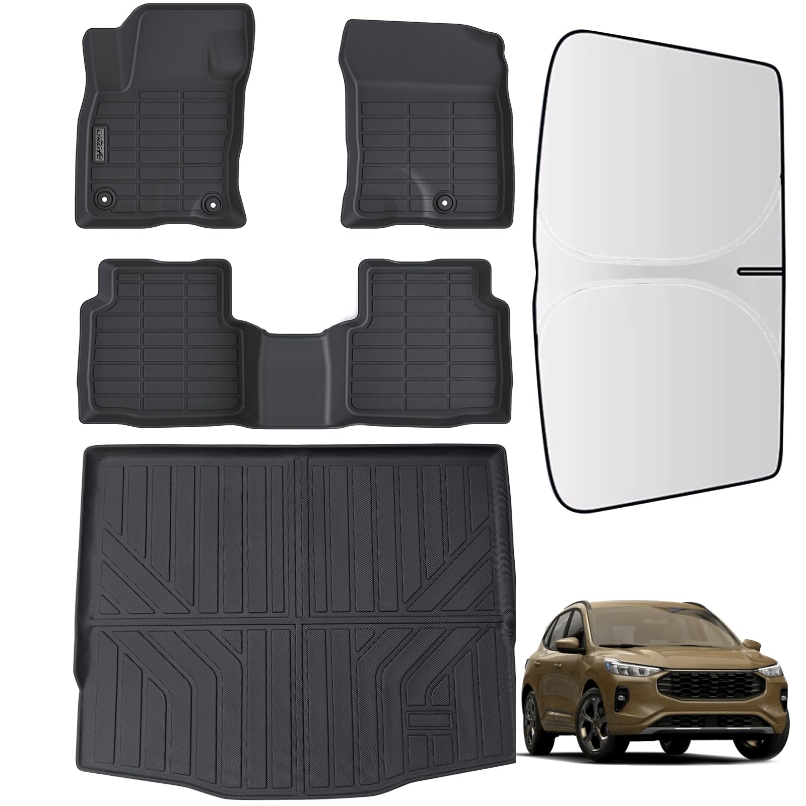 LJWAITO Floor Mats & Trunk Mat & Sun Visor for Ford