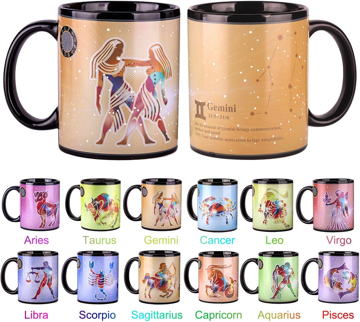 Heat Changing Constellation Mug 12 OZ Color Changing Mug with Gift Box for Women/Men-Gemini