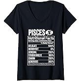 Womens Fun Zodiac Astrological Sign Pisces Nutritional Facts V-Neck T-Shirt