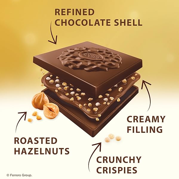FERRERO ROCHER PREMIUM MILK HAZELNUT CHOCOLATE SQUARES, INDIVIDUALLY WRAPPED CHOCOLATES, GREAT FOR SHARING OR GIFTING, 3.7 OZ
