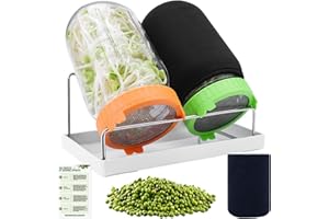 TITANIX Seed Sprouting Kit with Mung Beans 80g, 2 Large Wide Mouth Mason Jars with Sprout Lids, Blackout Sleeves, Drain Tray, Stainless Steel Stand, Sprouts Growing Kit for Growing Bean Alfalfa Sprout Seeds
