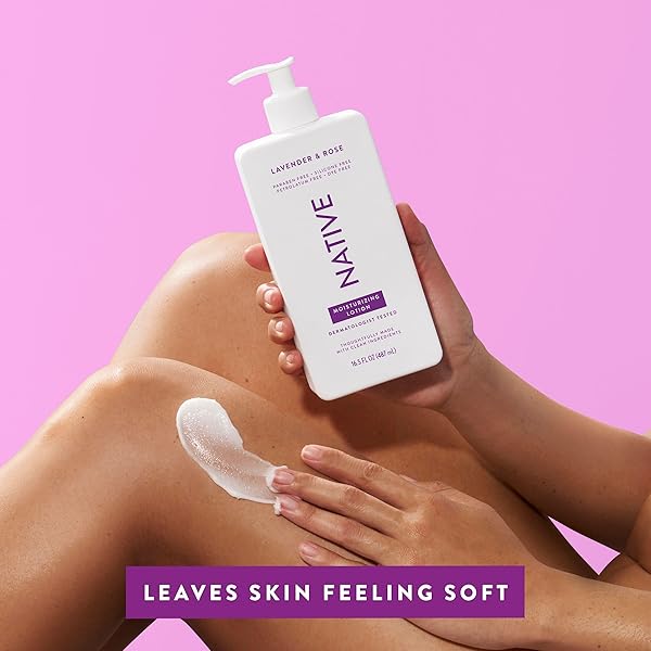 NATIVE BODY LOTION, LAVENDER & ROSE, 48-HOUR HYDRATION FOR DRY & SENSITIVE SKIN, MADE WITH PLANT-BASED MOISTURIZERS LIKE SHEA BUTTER, SILICONE & PARABEN FREE, 16.5 FL OZ