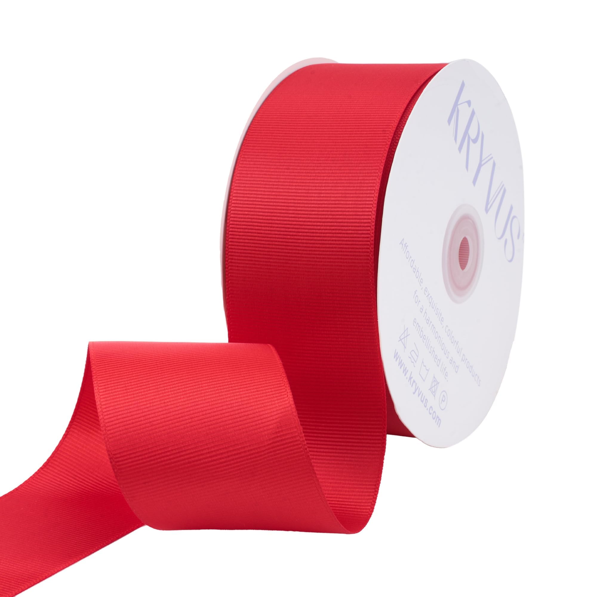 Kryvus Grosgrain Ribbon, Red Ribbon 50mm x Continuous 45 Metres, Red Grosgrain Ribbons Perfect for Gift Wrapping, Crafts, Sewing, Wedding Decor, DIY Hair Accessories and More