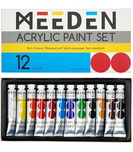 Amazon.com: MEEDEN Beginners Acrylic Paint Set: 12 Colors 12ml